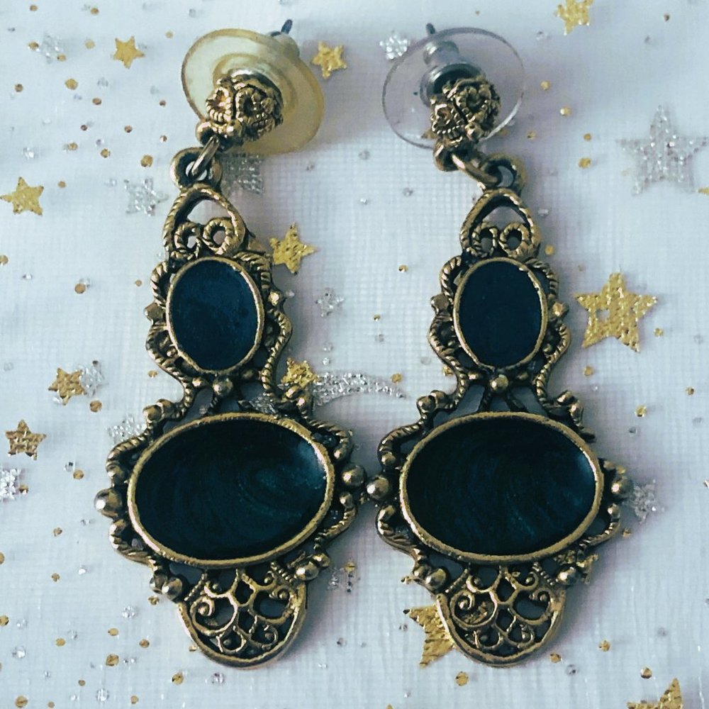 Vintage Green & Gold Earrings